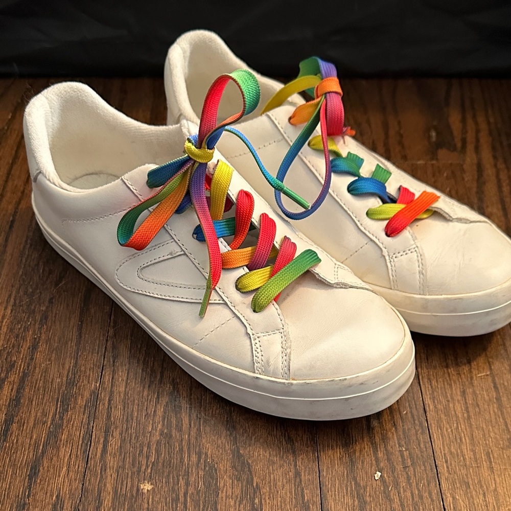 Tretorn White Leather Sneakers with Colorful Laces